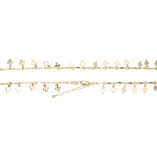 Fancy clover and bar link bracelets chains plated in 14K Gold
