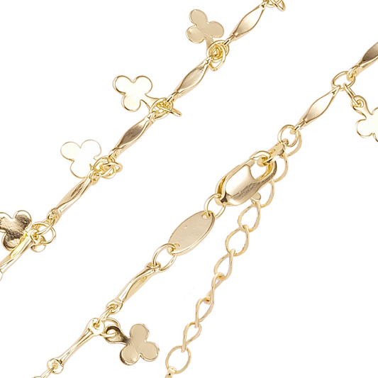 Fancy clover and bar link bracelets chains plated in 14K Gold