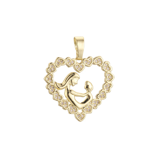 Heart halo of mom and kid 14K Gold pendant