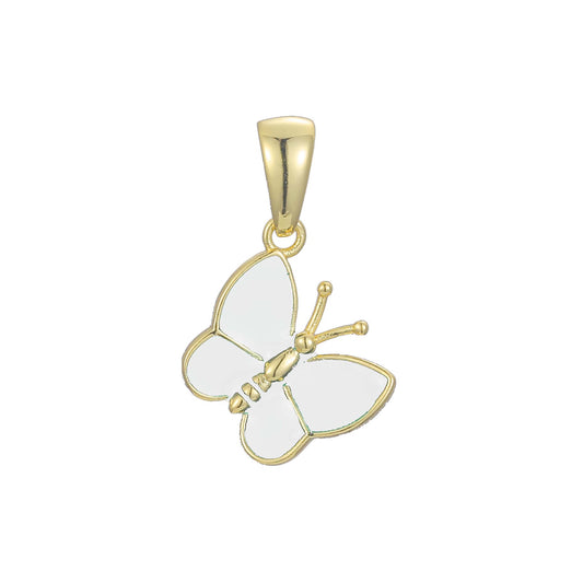 Tiny butterfly pendant made of 14k solid yellow gold and zircon
