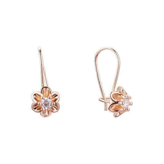 Wire hook solitaire white cz Rose Gold earrings