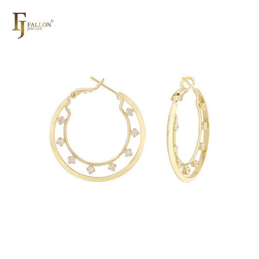 Cluster White CZs dotted 14K Gold Hoop earrings