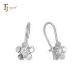 Wire Hook solitaire flower child earrings plated in 14K Gold, Rose Gold