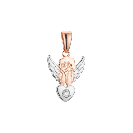 Cupid pendant in Rose Gold, 14K Gold, two tone plating colors