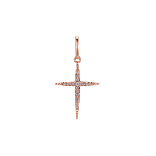 Star cluster white CZs Latin cross pendant in Rose Gold, 14K Gold plating colors