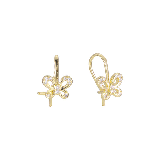 Butterfly wire hook child earrings in 14K Gold, Rose Gold plating colors