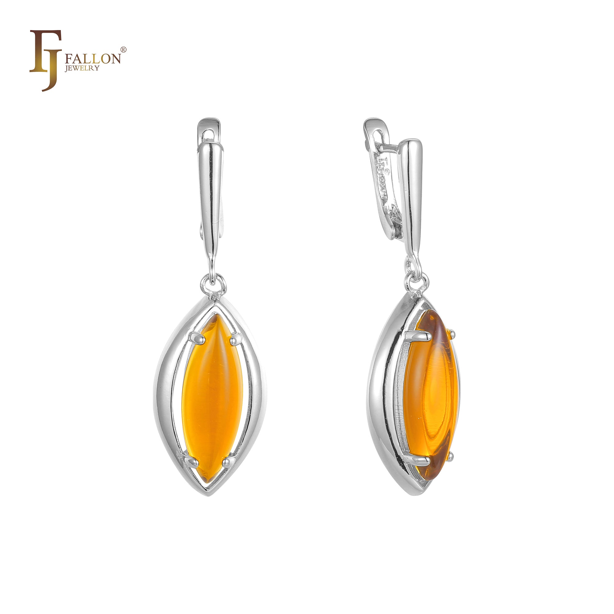.Marquise big orange stone earrings plated in 14K Gold, Rose Gold
