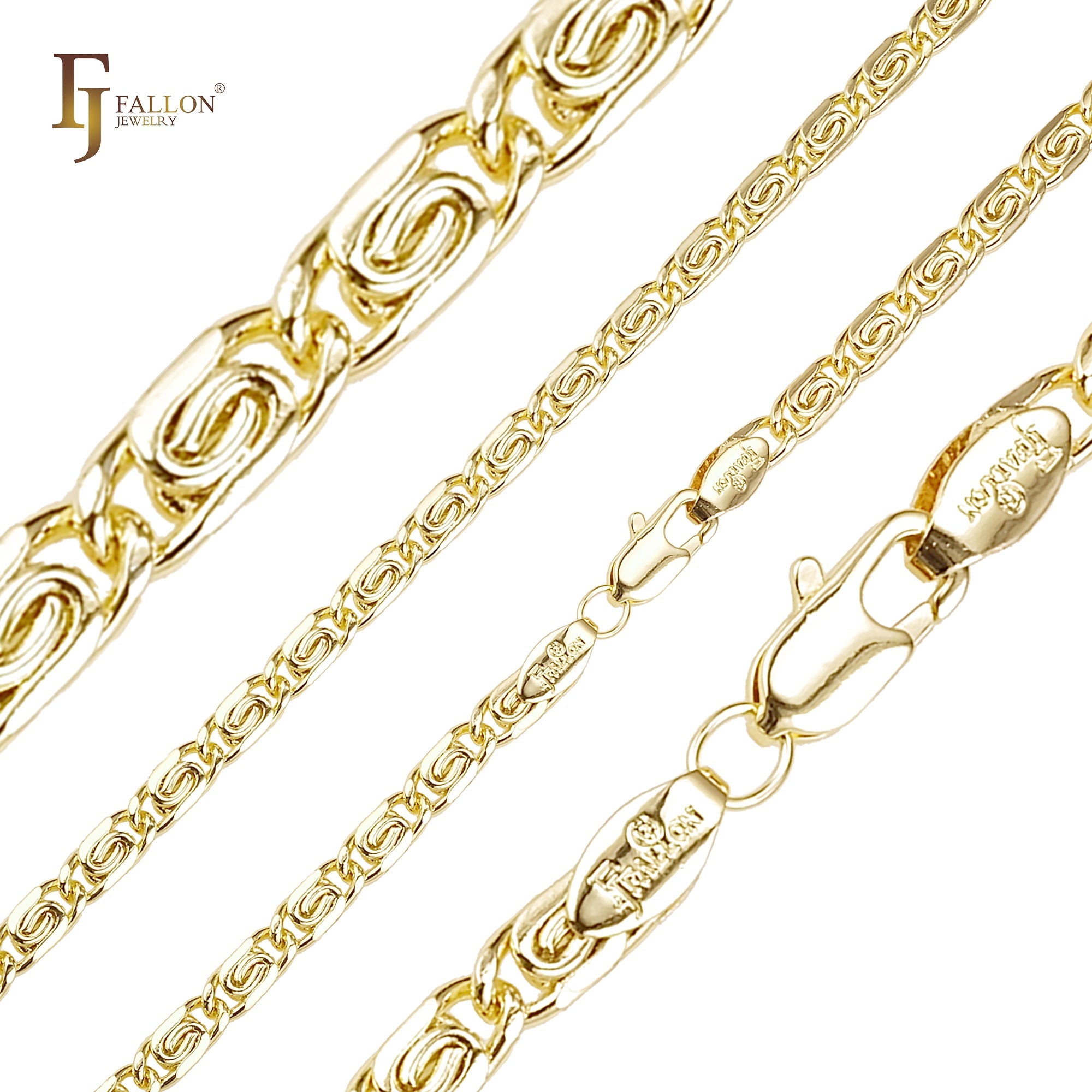 Classic rounded flank Snail link 14K Gold, White Gold chains