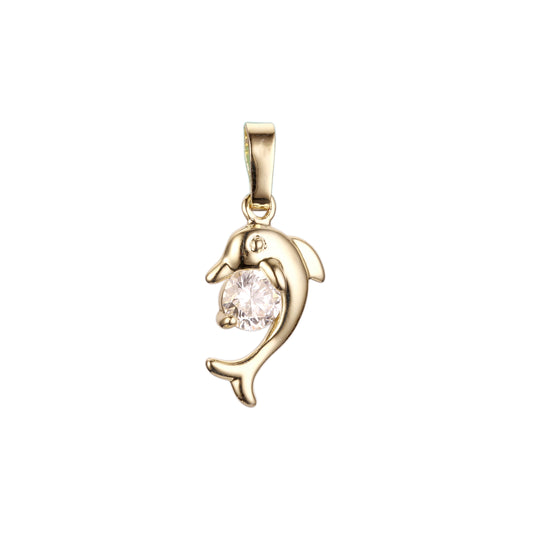 Dolphin solitaire pendant in 14K Gold, Rose Gold, 18K Gold plating colors