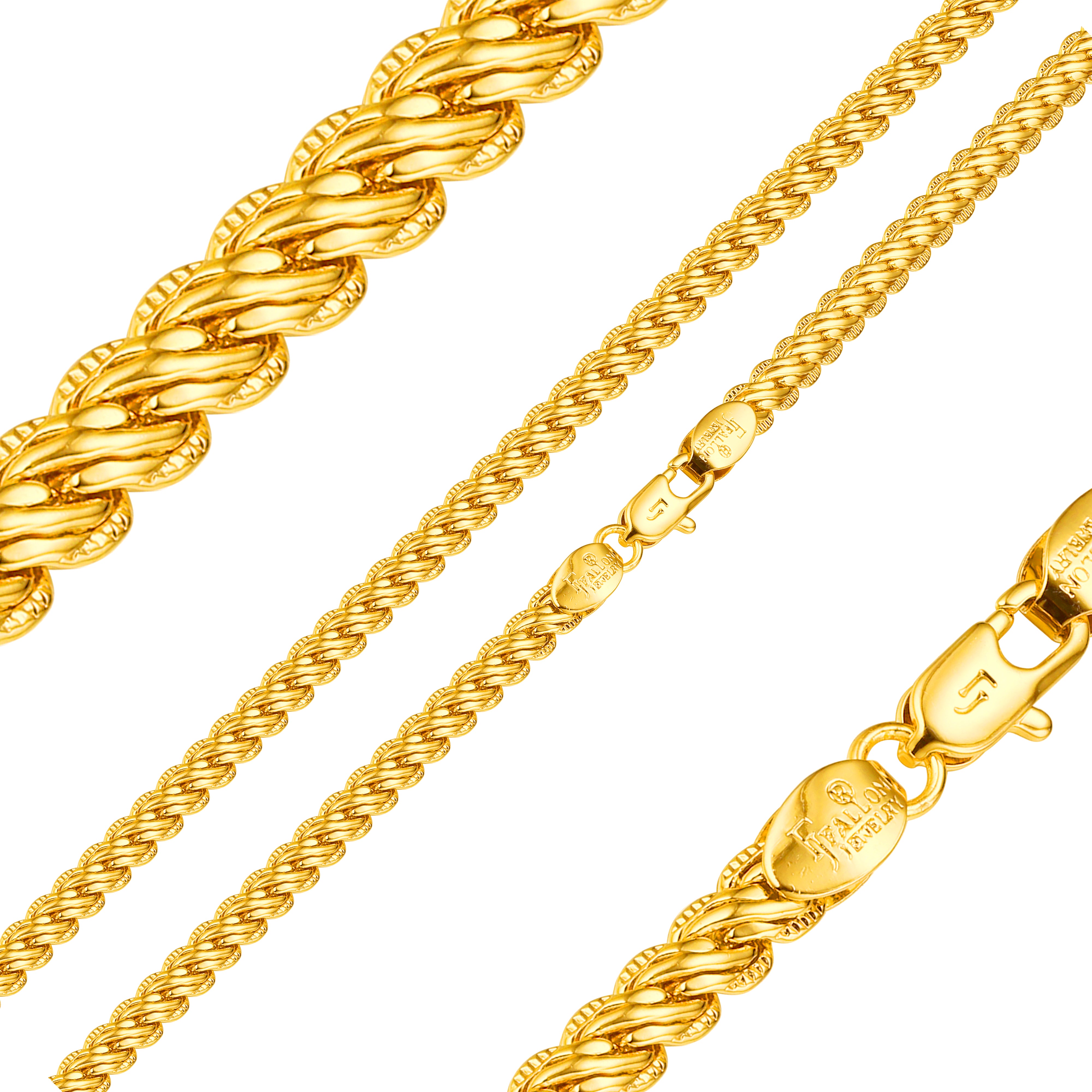 Fancy link Spiga wheat compact chains plated in 14K Gold