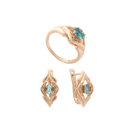 Solitaire orchid lake blue CZ rings Rose Gold jewelry set