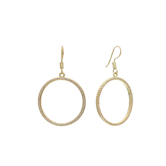 Circle paved wire hook 14K Gold earrings