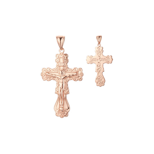 Catholic cross budded pendant in Rose Gold, White Gold plating colors