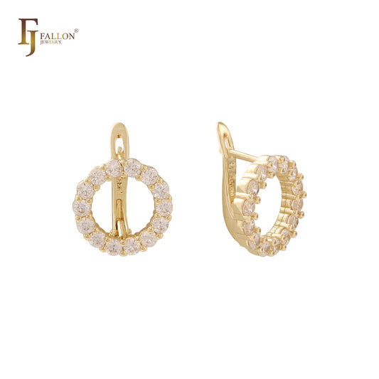 Circle Halo white CZs cluster 14K Gold earrings