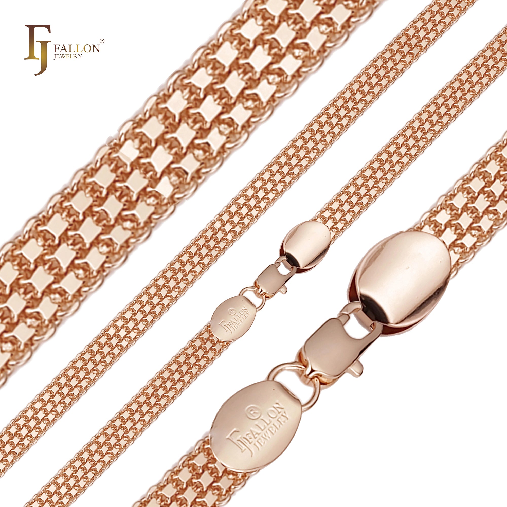 Bismarck weaving anchor quadruple four link chains plated 14K Gold, Rose Gold, two tone
