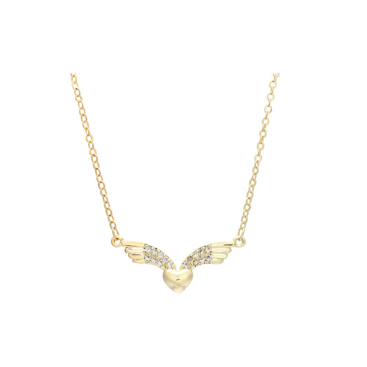 Heart and angel wings 14K Gold necklace