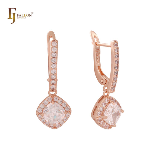 Solitaire and halo cluster White CZs 14K Gold,Rose Gold earrings