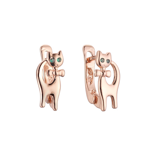 Cat child earrings in 14K Gold, Rose Gold plating colors