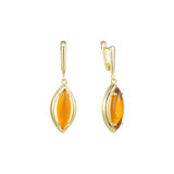.Marquise big orange stone earrings plated in 14K Gold, Rose Gold