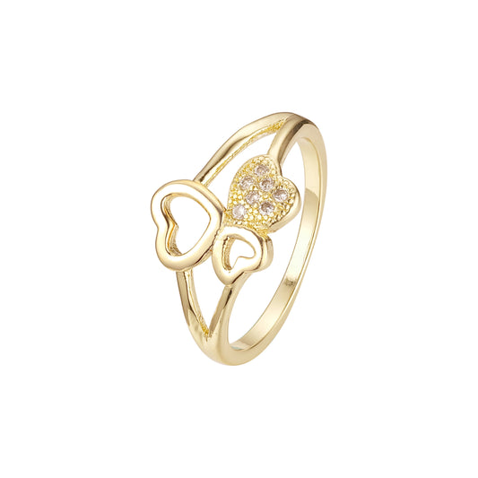 Three heart fashion rings in 14K Gold, two tone plating colors