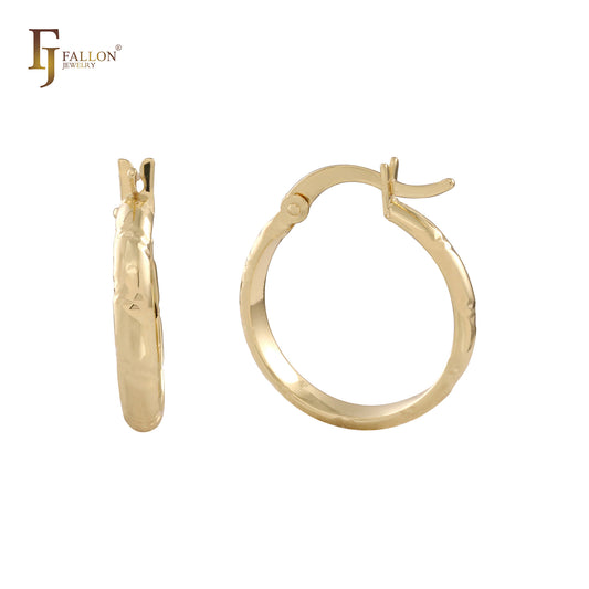 Glossy and textured 14K Gold, Rose Gold Hoop Earrings