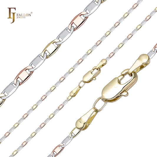 Classic Mariner link Chains plated in 14K Gold, two tone, three tone