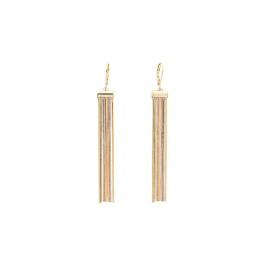 14K Gold two tone wire hook chain design earrings