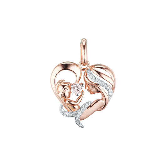 Heart mother and kid pendant in Rose Gold, 14K Gold, two tone plating colors
