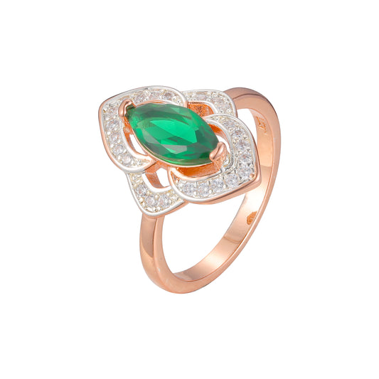 Rose Gold two tone solitaire Marquise emerald stone rings