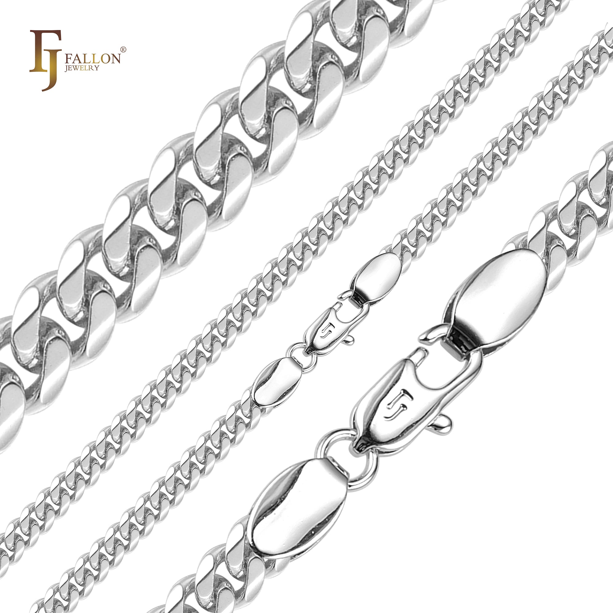 Classic Miami Style Cuban link rounded flank flattened surface chains plated in 14K Gold, Rose Gold RFSF