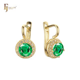 .Halo colorful cz earrings plated in 14K Gold, Rose Gold