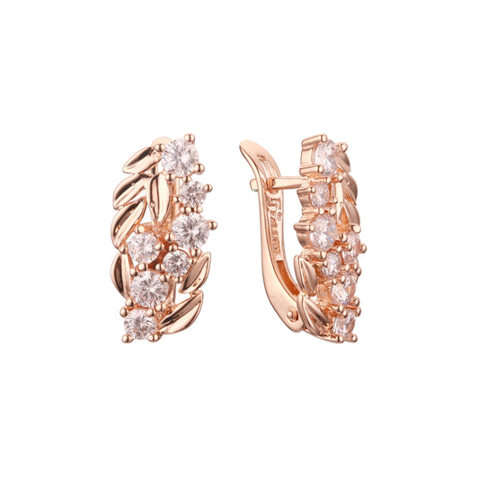 .Luxurious thousands leaves and white CZs Rose Gold earrings