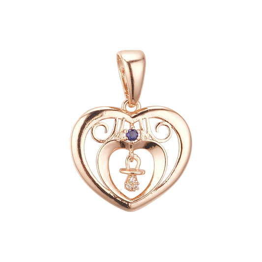 Heart in heart mom's love 14K Gold, Rose Gold pendant