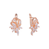 Luxurious cluster sparkling flower 14K Gold, Rose Gold, two tone earrings