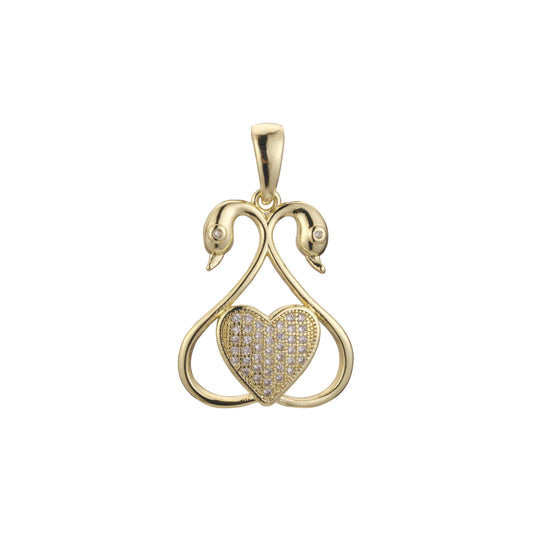 Heart and swan 14K Gold pendant