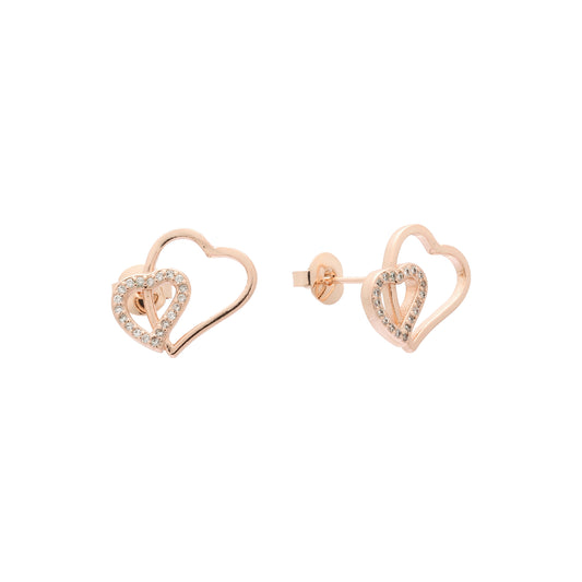 14k gold double heart stud earrings