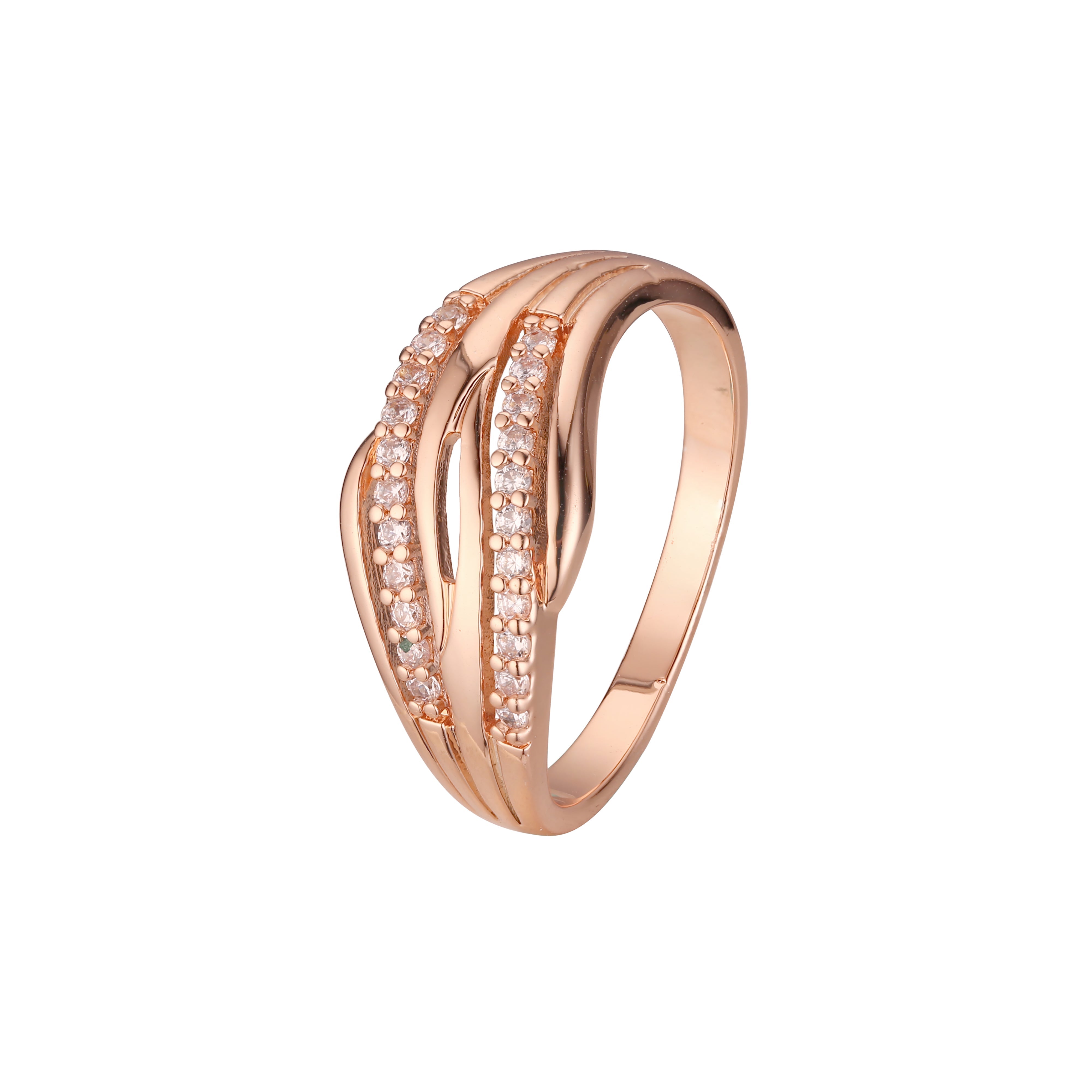 Rose Gold plain design rings double row paing stones