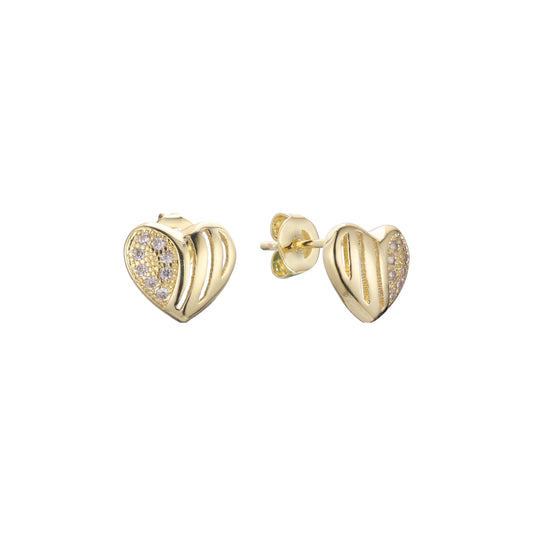 Heart stud earrings in 14K Gold, White Gold plating colors