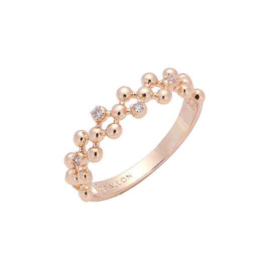 Beads and white CZs mesh 14K Gold, Rose Gold Fashion Rings