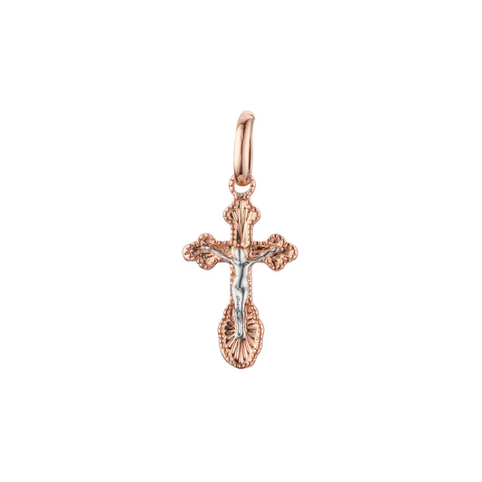 Catholic cross budded pendant in Rose Gold two tone, 14K Gold plating colors