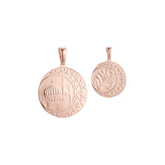 Islamic pendant of the moon and temple in 14K Gold, Rose Gold & White Gold plating colors