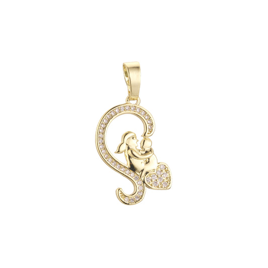 14K Gold mother and kid pendant
