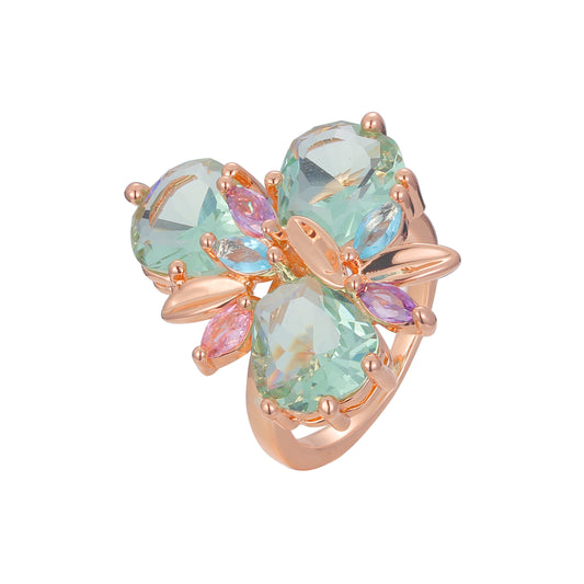 Luxurious Cluster Apple Green mixed colorful CZ Rose Gold rings