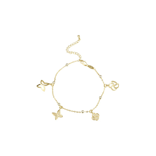 Clover, butterfly, stars and flower bracelets plated in 14K Gold, two tone colors