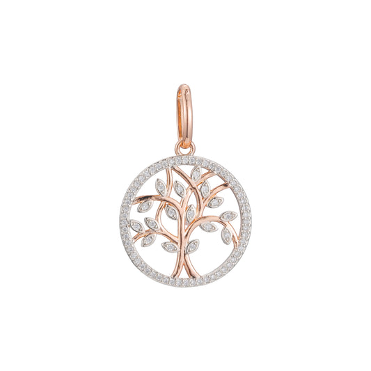 Tree and leaves halo pendant in Rose Gold two tone, 14K Gold plating colors