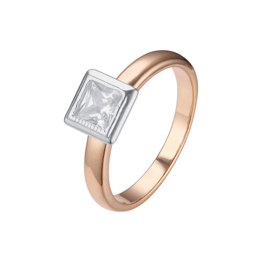 Square solitaire white cz 14K Gold, Rose Gold two tone rings