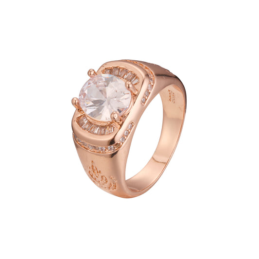 White cubic CZ solitaire men's Rose Gold rings