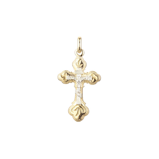Orthodox cross budded pendant in Rose Gold two tone & 14K Gold plating colors