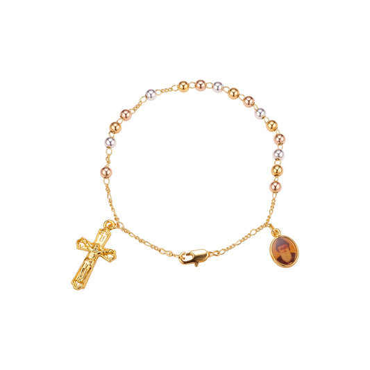 Saint Charbel Sharbel Makhlouf Monk 18K Gold three tone rosary bracelets