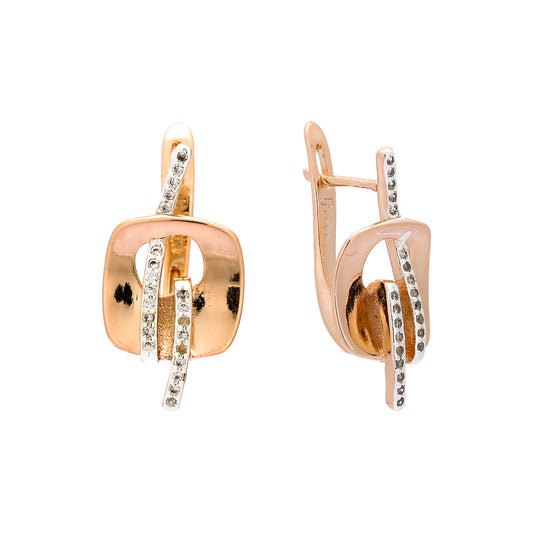 Fashion paved white cz Rose Gold, two tone earrings
